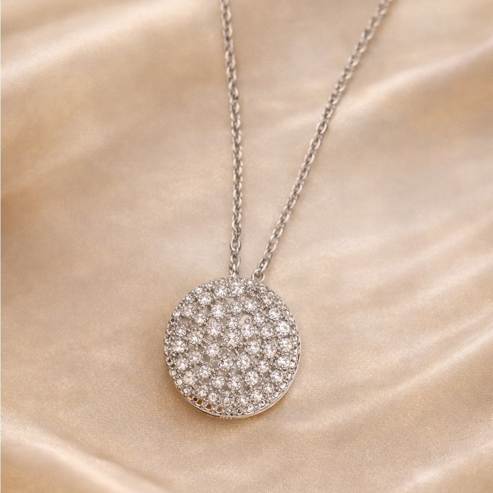 Pavé Crystal Disc Pendant Necklace